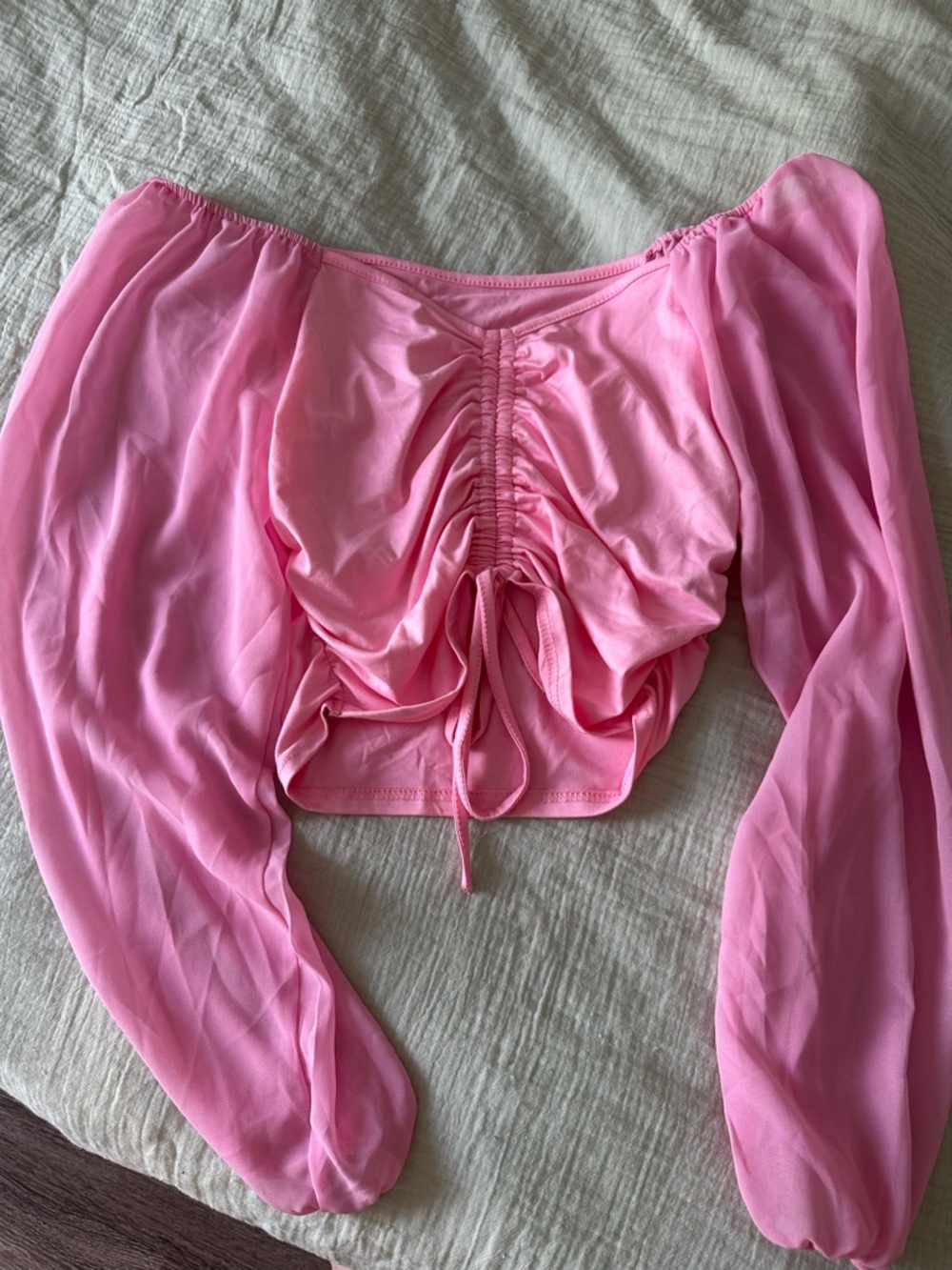 Pink Ruched Long Sleeve Crop top